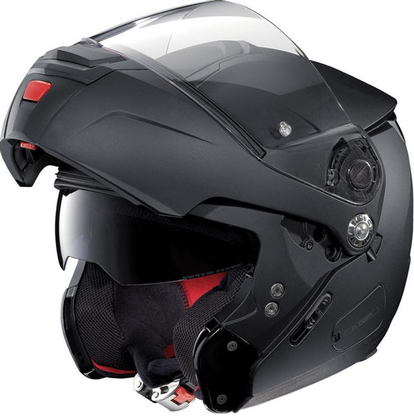 nolan n90 2 classic matt black motorbike crash helmet side view bar up 1