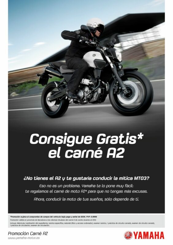 Promoción Yamaha de regalo de carné A2 en Barcelona 1 Poster Carnet MT03