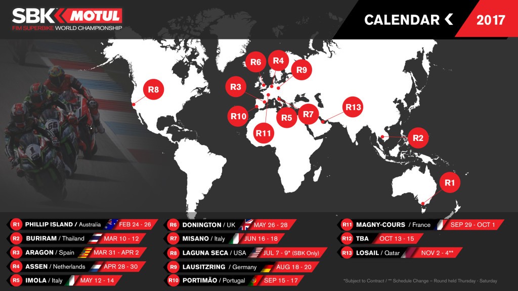 Mundial de Superbike 2017: publicado su calendario provisional 1 calendariowsbk2017