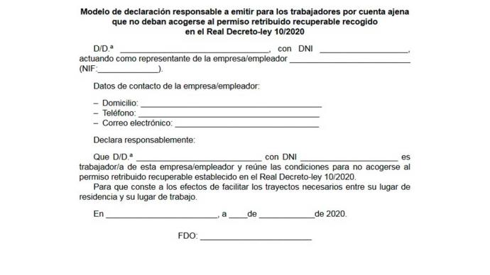 Estado de alarma: el documento que debes llevar si trabajas en un servicio esencial 1 documento trabajos esenciales