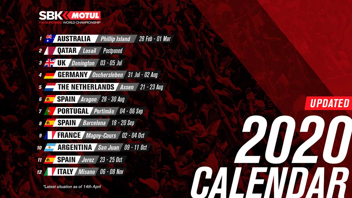 Nuevo calendario de WSBK: Aragón y Misano reprogramados e Imola cancelado 1