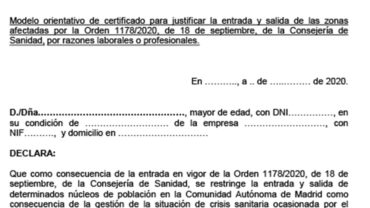 Justificante de movilidad COVID: el documento que necesitas en Madrid para ir al trabajo 4 justificantemadridcovidzonasconfinadas