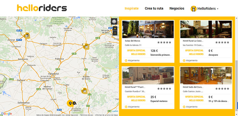 Hello Riders conecta a moteros con alojamientos, comercios, servicios e instituciones locales en ruta 1 ofertas 1