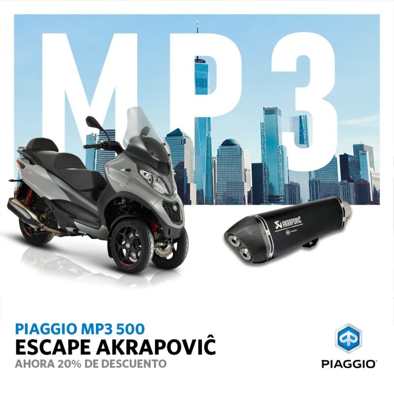 Akrapovic para Piaggio MP3 500 con 300 € de descuento 1 piaggiomp3500escape