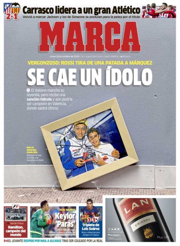 Rossi y su "antideportividad", protagonistas en las portadas de los periódicos 1 portadamarcarossi
