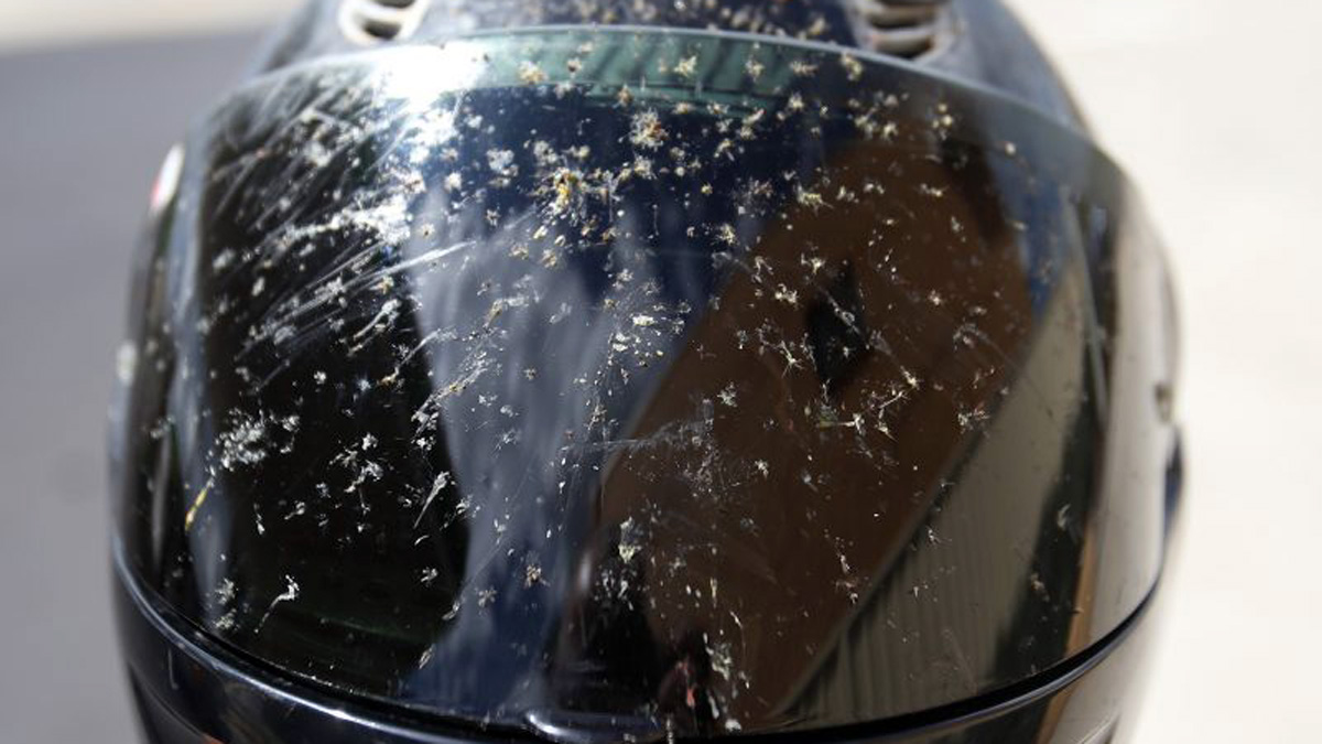 Este es el truco para limpiar los mosquitos de la pantalla del casco de una manera sencilla 5 Mosquitos del casco de moto