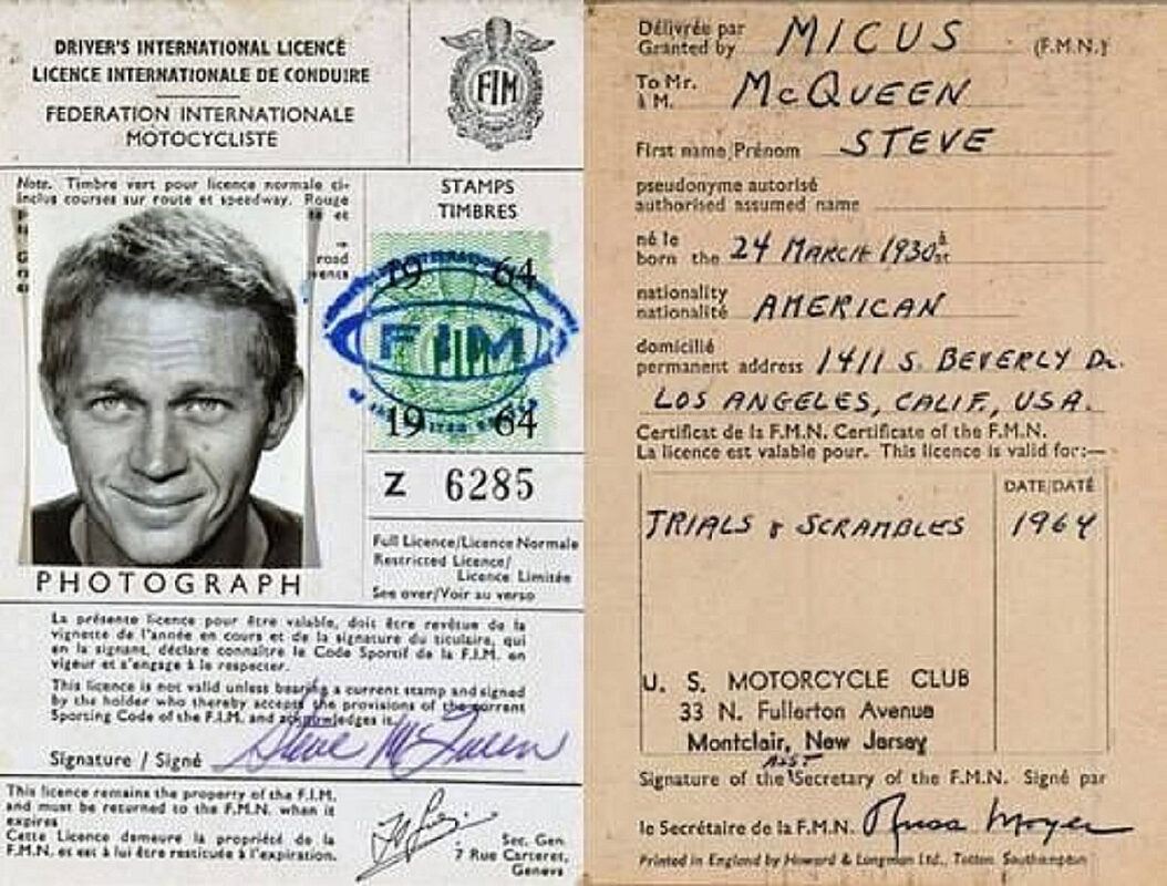 Subastada la licencia FIM de Steve McQueen por 37.500 euros 1 mcqueen fim license
