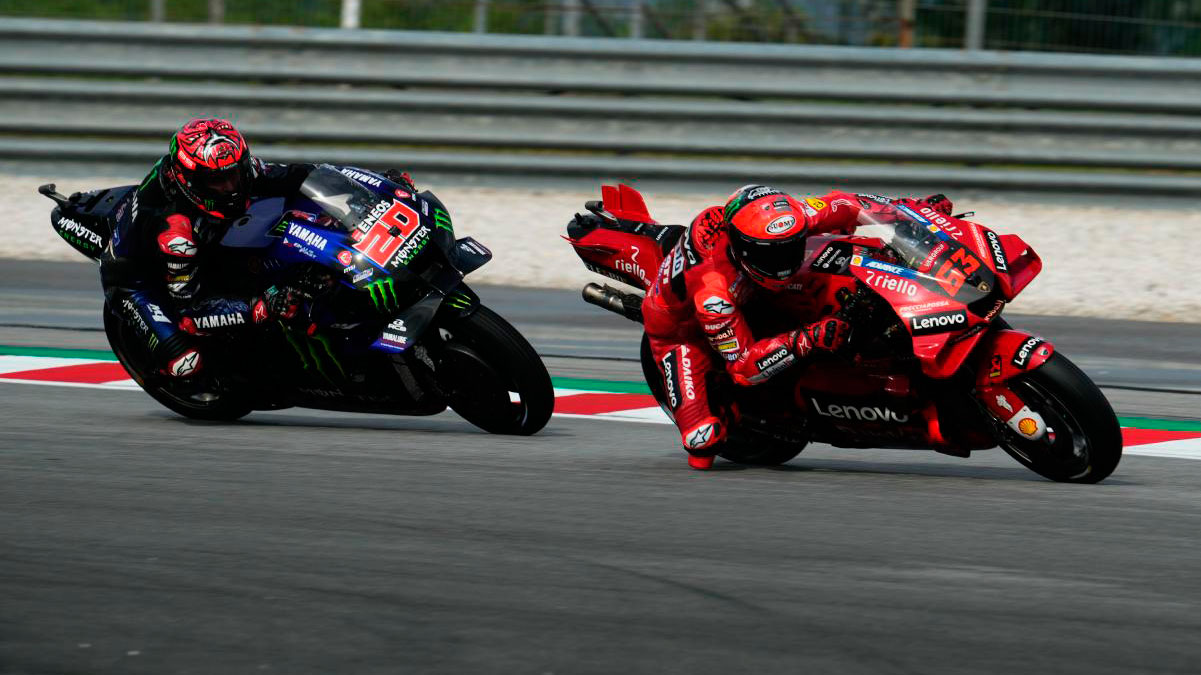 La moto porra '¿Quién ganará el Mundial de MotoGP 2023?' se celebrará en abril 25 bagnaia-quartararo-motogp