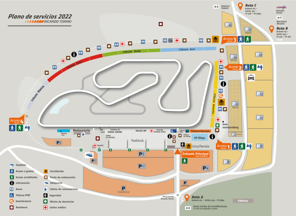 GP de Valencia de MotoGP: rutas y acceso al circuito 11 Plano interno servicios 2022