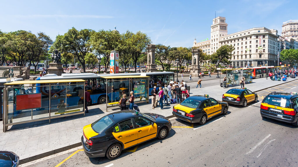 Bus stop at Plaza de Catalunya in Barcelona