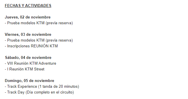 La esperada Reunión KTM regresa con la posibilidad de probar su gama de carretera 14 horarios reunion ktm 2023