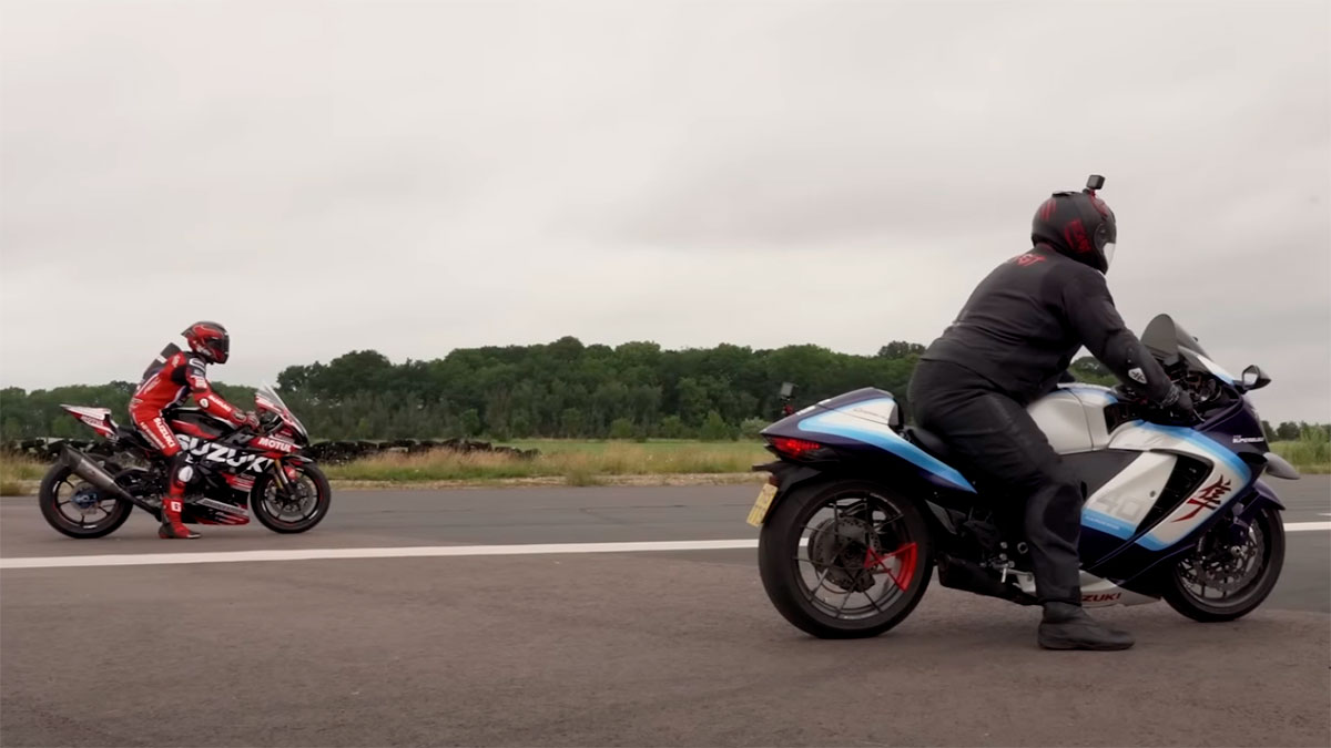 Duelo fratricida: Suzuki GSX-R1000 de competición contra una Hayabusa modificada en una carrera de aceleración