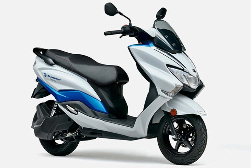 Las 10 motos nuevas que te sorprenderán en 2024: se salen de lo común 17 Suzuki e-Buirgman, blanco, azul