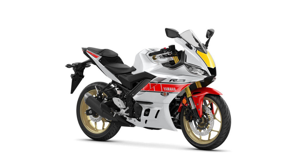 Yamaha YZF-R3 60th Anniversary 2023, blanco, rojo